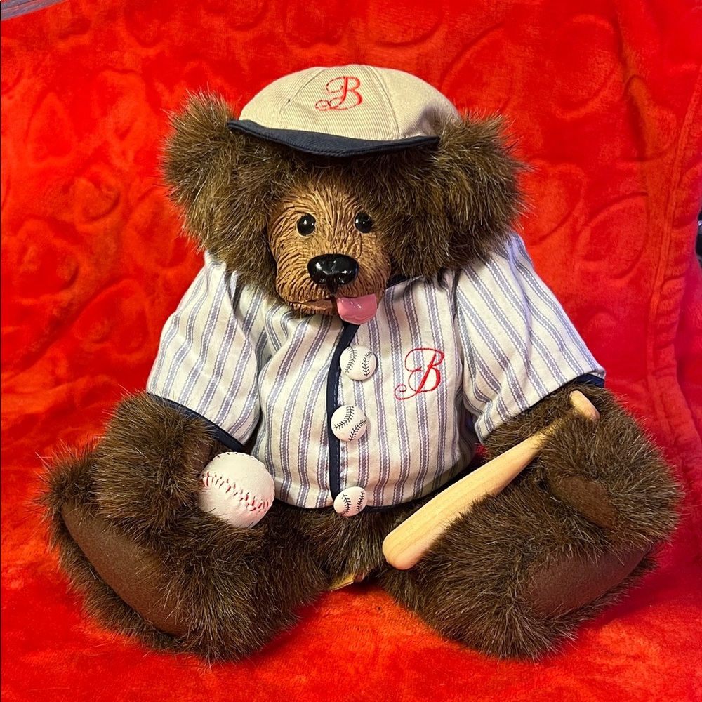 Kimbearly’s Originals ‘Slugger’ Brown Plush Baseball Bear with Striped Jersey
